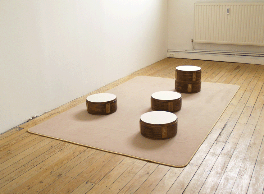 Carpet, wood, formica. 30,5 x 242 x 147 cm.